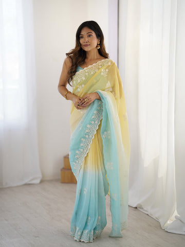 Yellow Crunchy Silk Saree