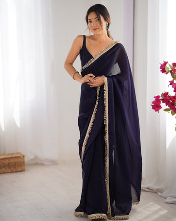 Purple Fendy Satin Saree