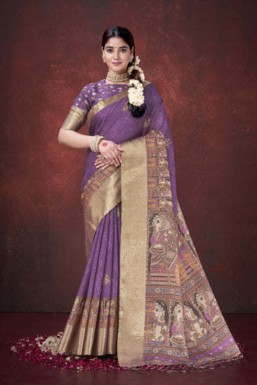 Purple Habotai Silk Saree