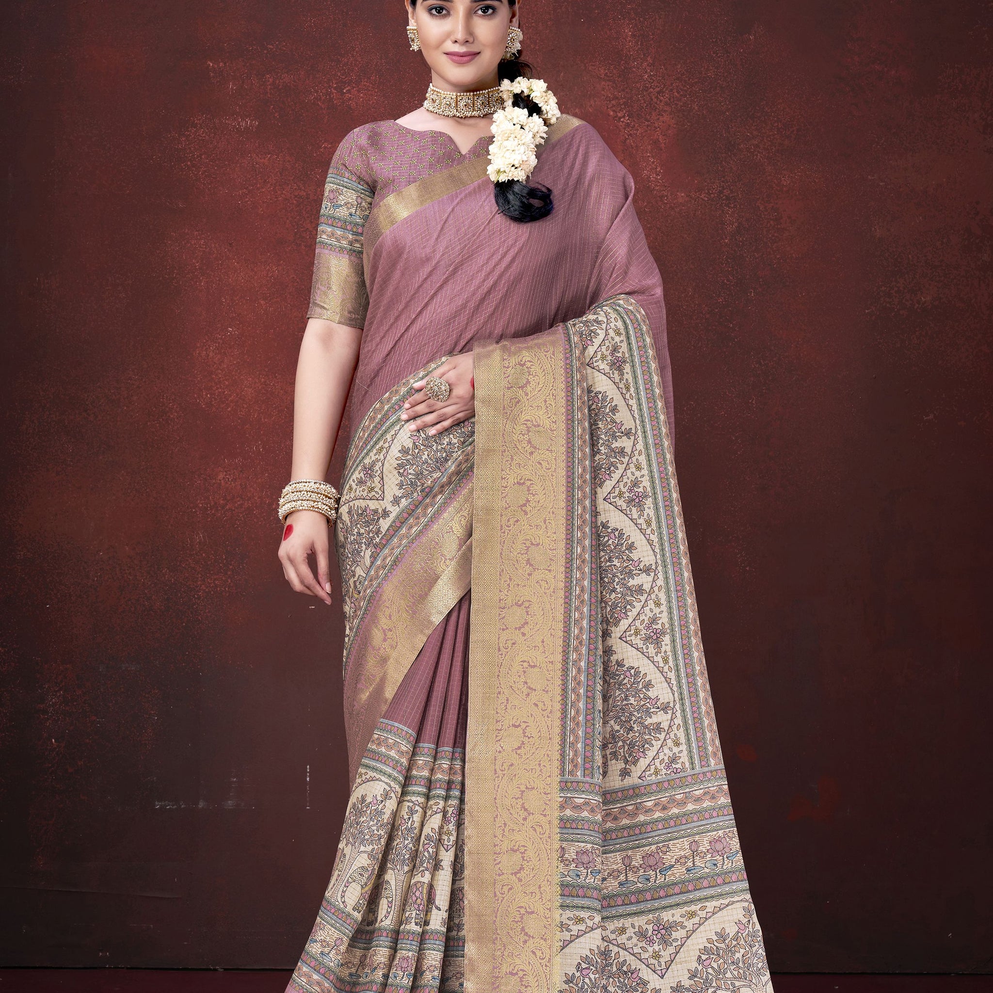 Pink Habotai Silk Saree