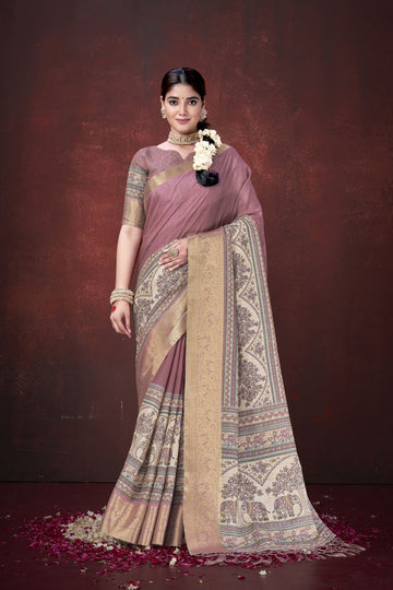 Pink Habotai Silk Saree