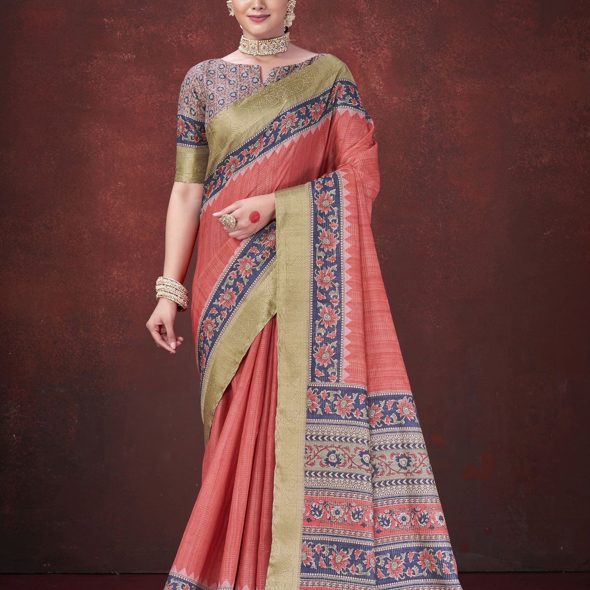 Red Habotai Silk Saree