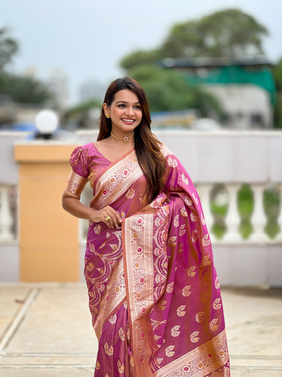 Onion Pink Banarasi Silk Saree