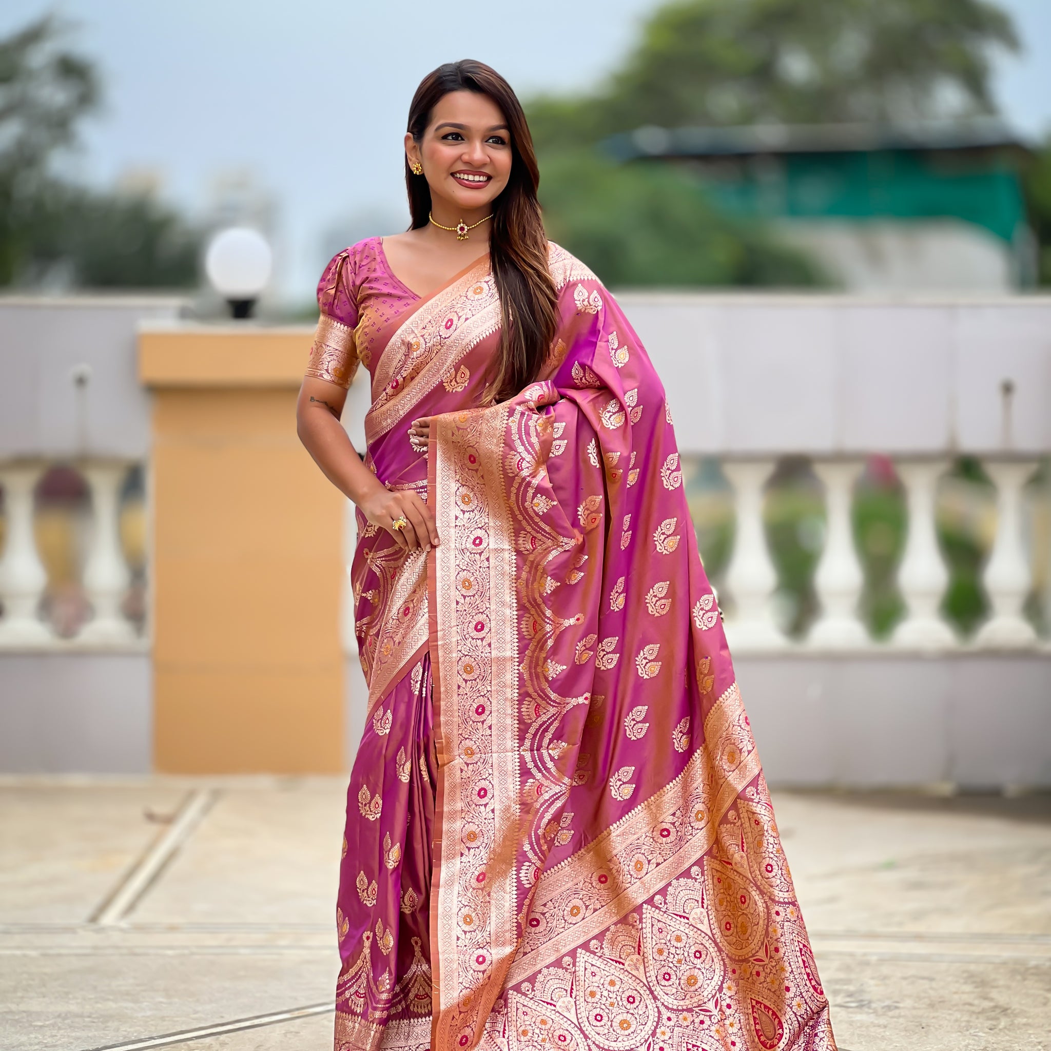 Onion Pink Banarasi Silk Saree