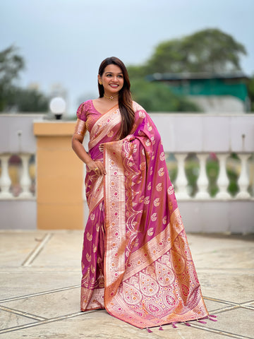 Onion Pink Banarasi Silk Saree