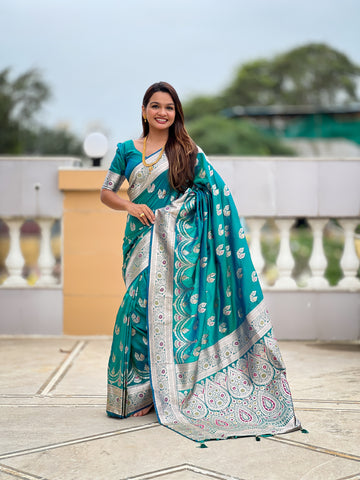 Rama Blue Banarasi Silk Saree