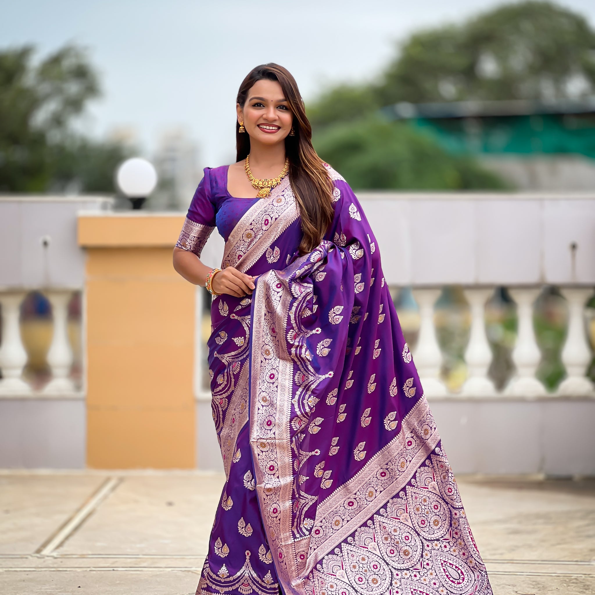 Violet Banarasi Silk Saree