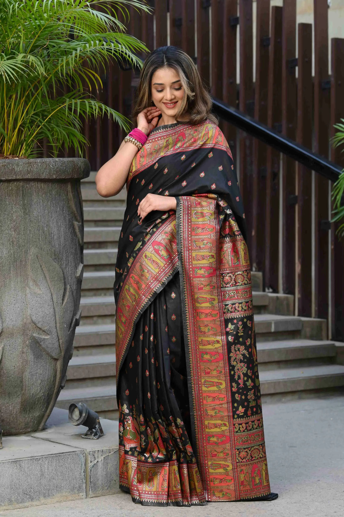 Black Modal Cotton Silk Saree