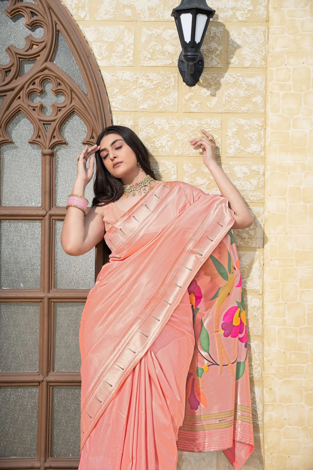 Peach Paithani Silk saree