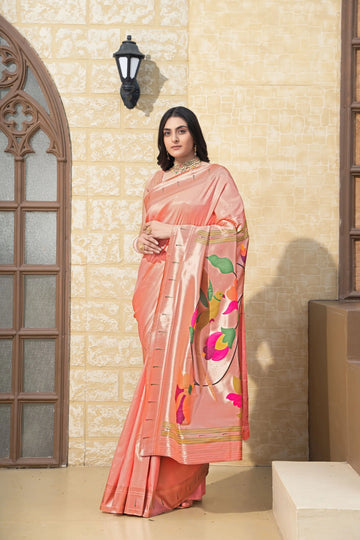 Peach Paithani Silk saree