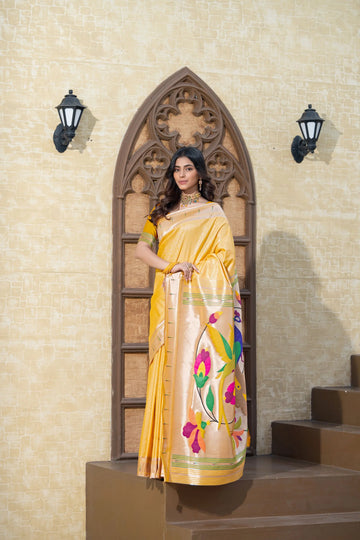 Yellow Paithani Silk saree