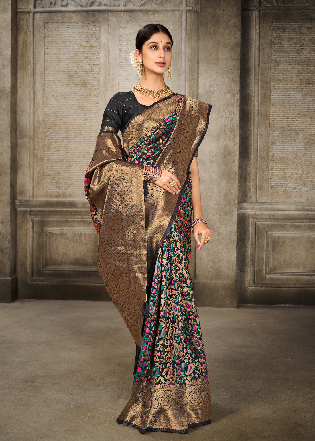 Black Banarasi Silk Saree