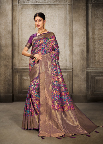 Wine Banarasi Silk Saree