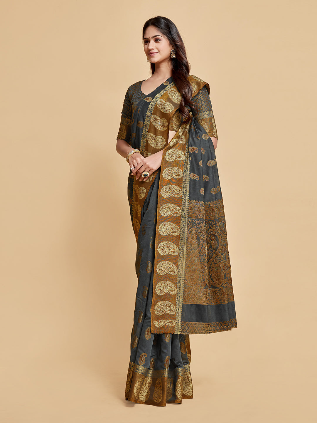 Gray Chanderi Cotton Saree