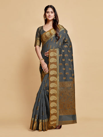 Gray Chanderi Cotton Saree