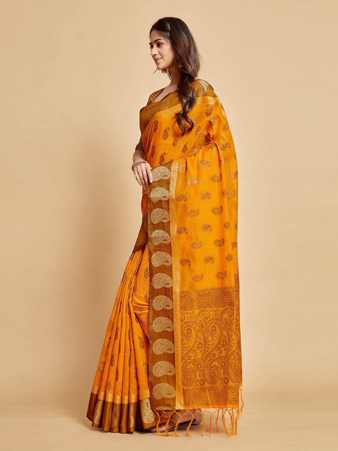 Ishika Fab Mustard Yellow Chanderi Cotton Saree