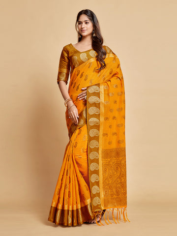 Ishika Fab Mustard Yellow Chanderi Cotton Saree