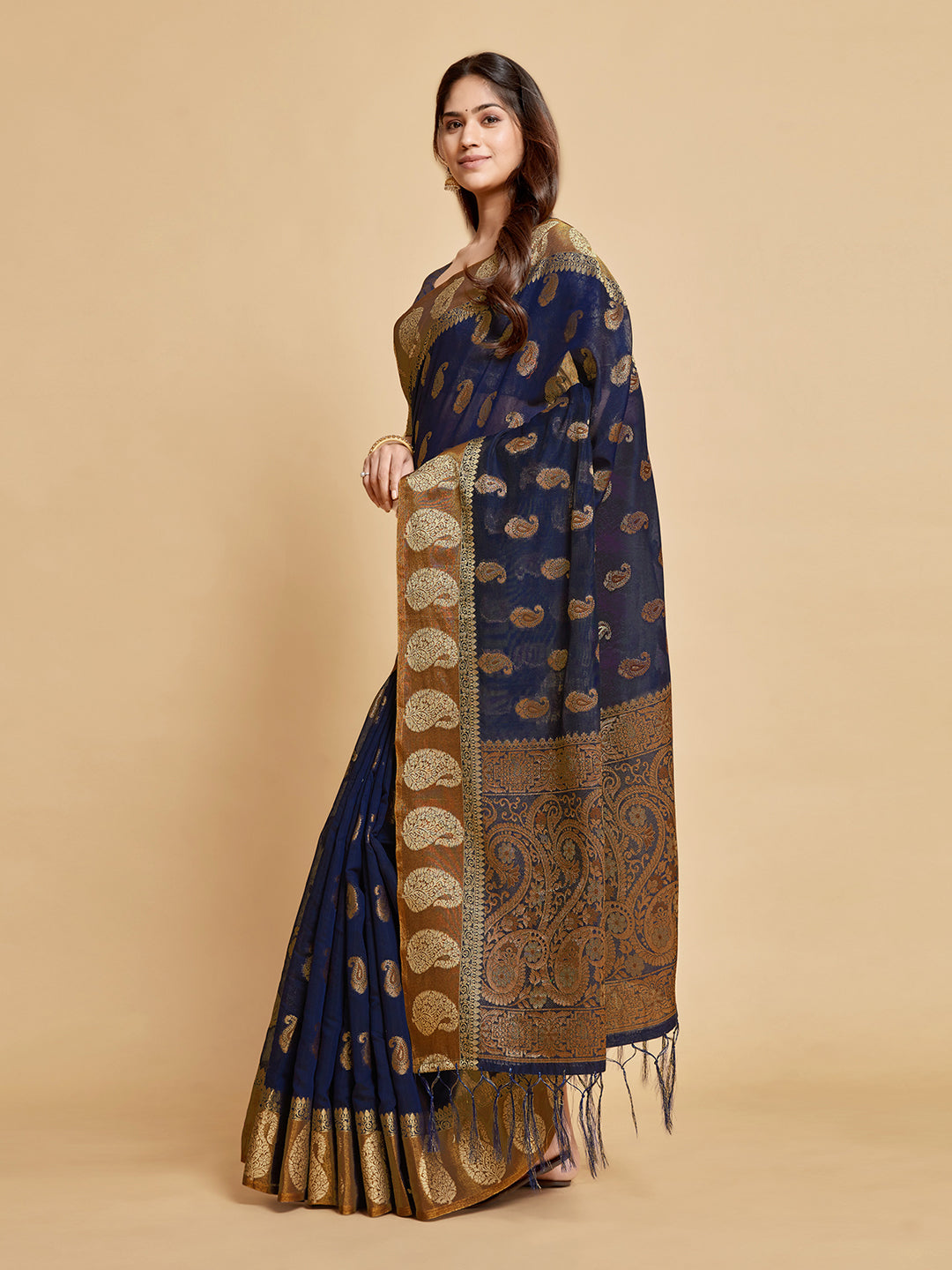 Ishika Fab Navy Blue Chanderi Cotton Saree