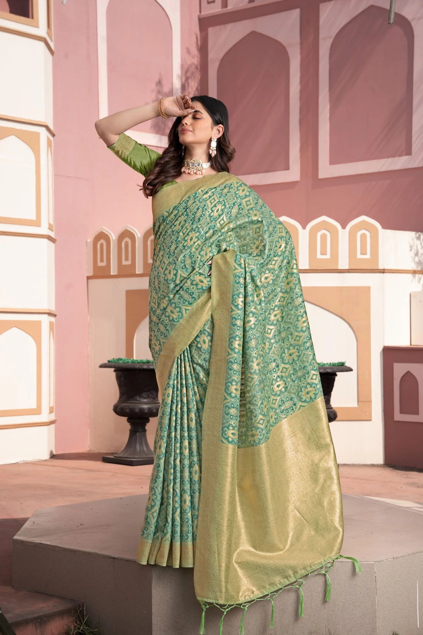 Green Cotton Ikkat Silk Saree