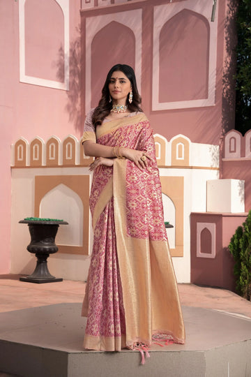 Pink Cotton Ikkat Silk Saree