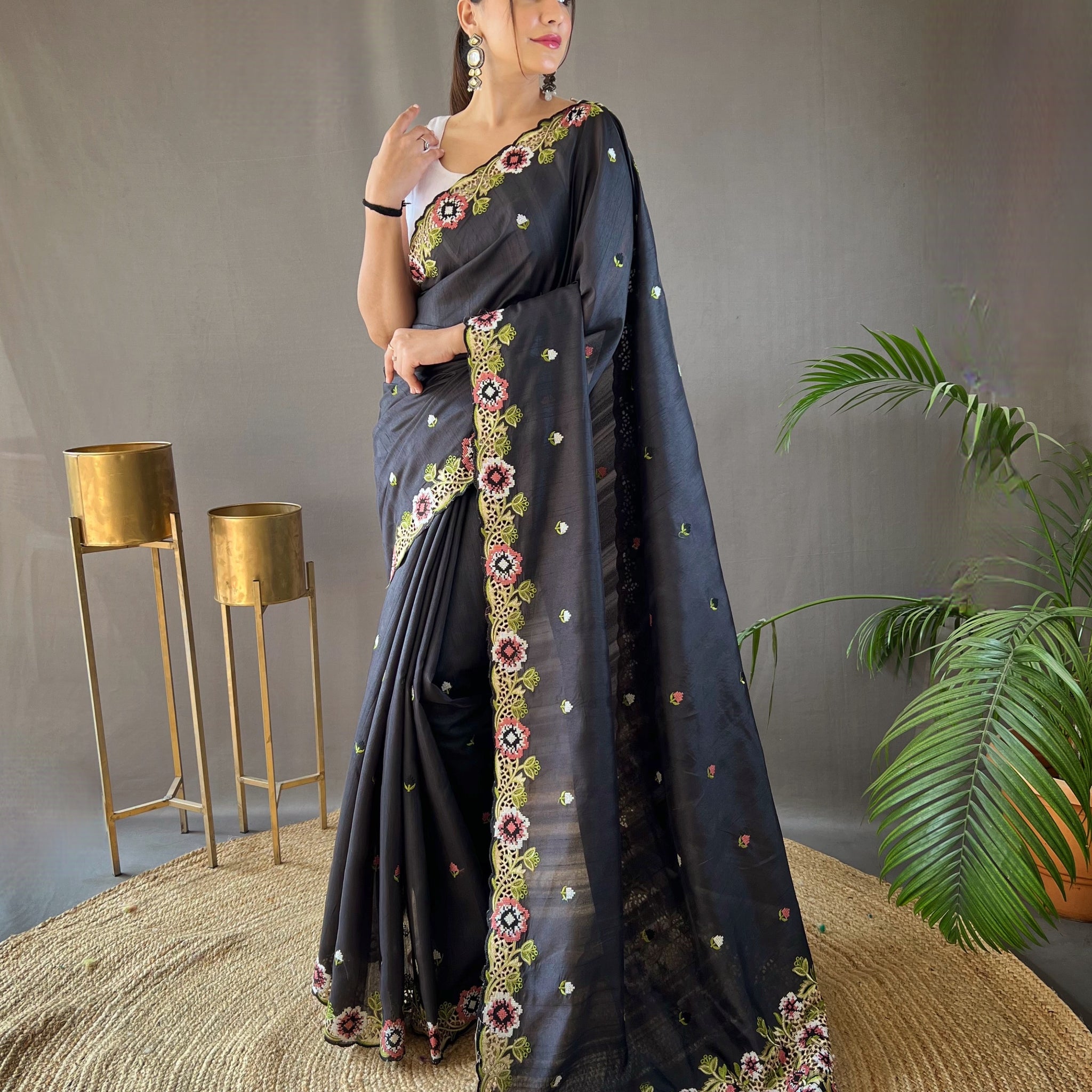 Black Tussar Silk Saree