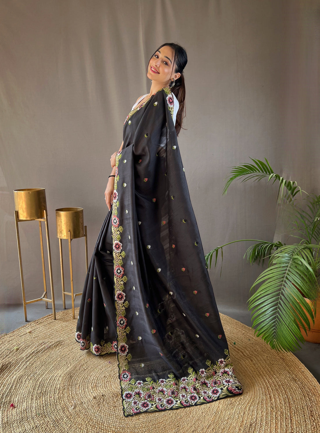 Black Tussar Silk Saree