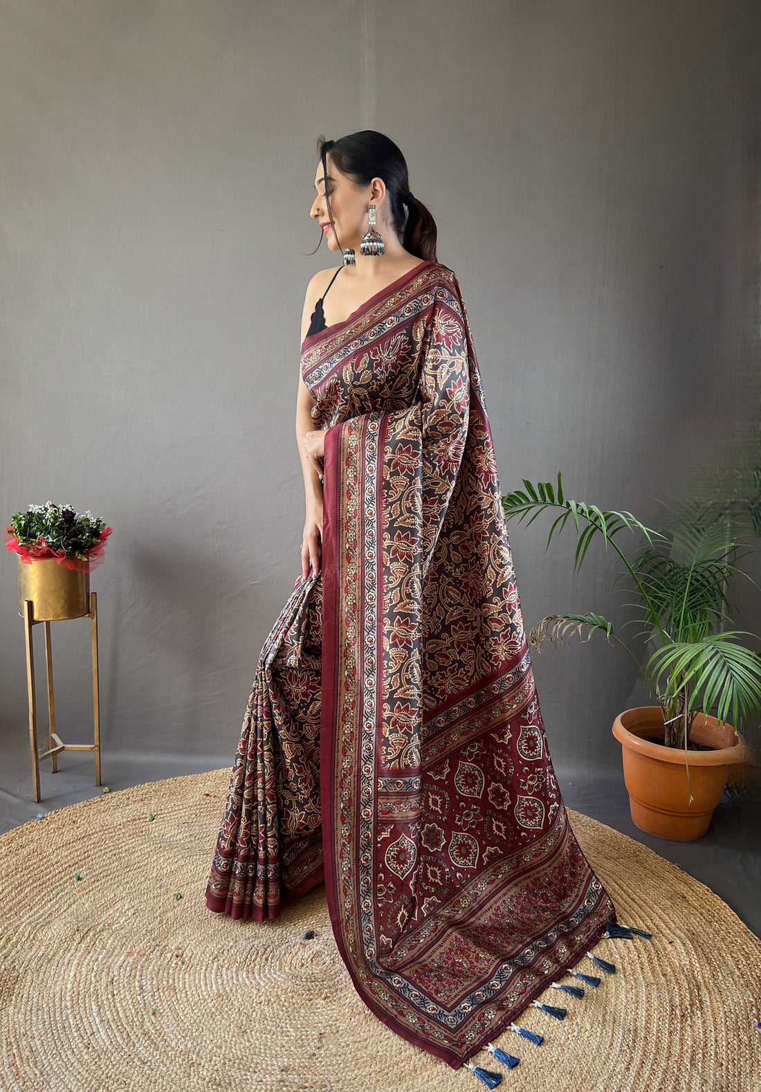 Black Digital Print On Semi Silk Saree