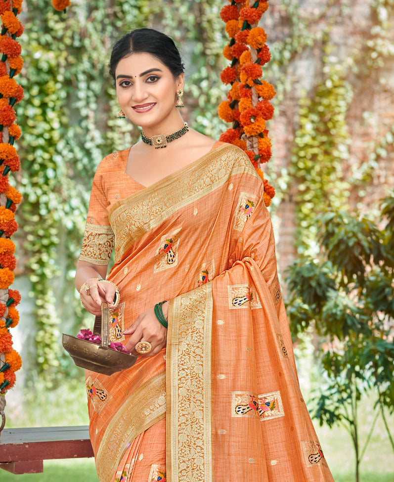 Orange Heavy Assam Silk Saree