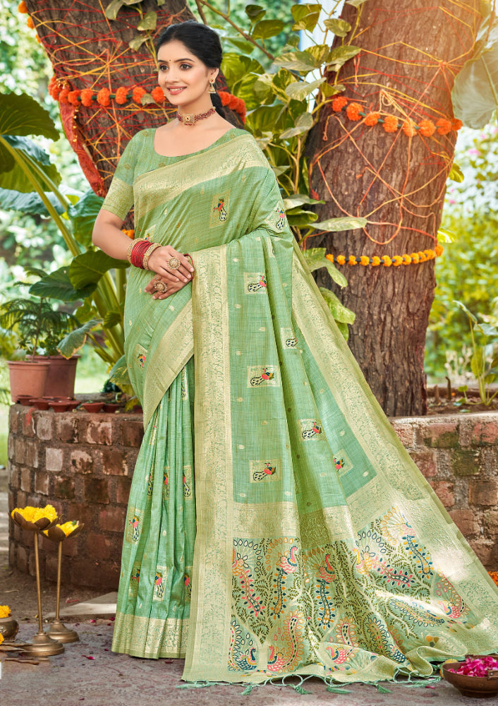 Sea Green Heavy Assam Silk Saree