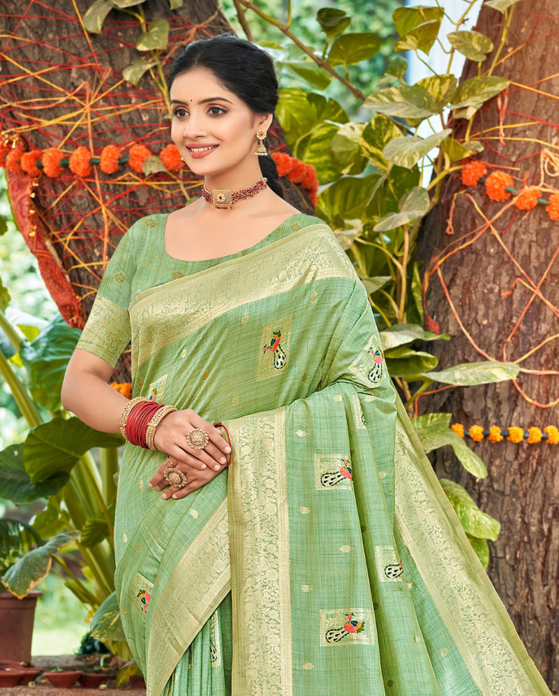 Sea Green Heavy Assam Silk Saree