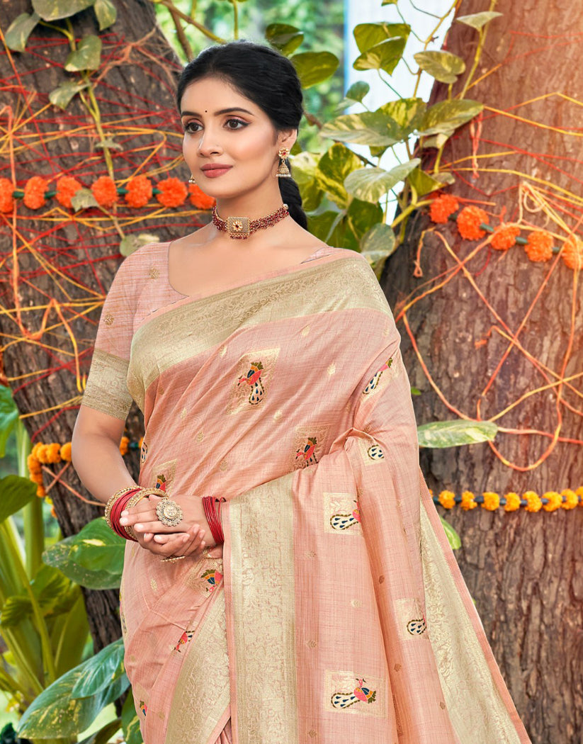 Light Pink Heavy Assam Silk Saree