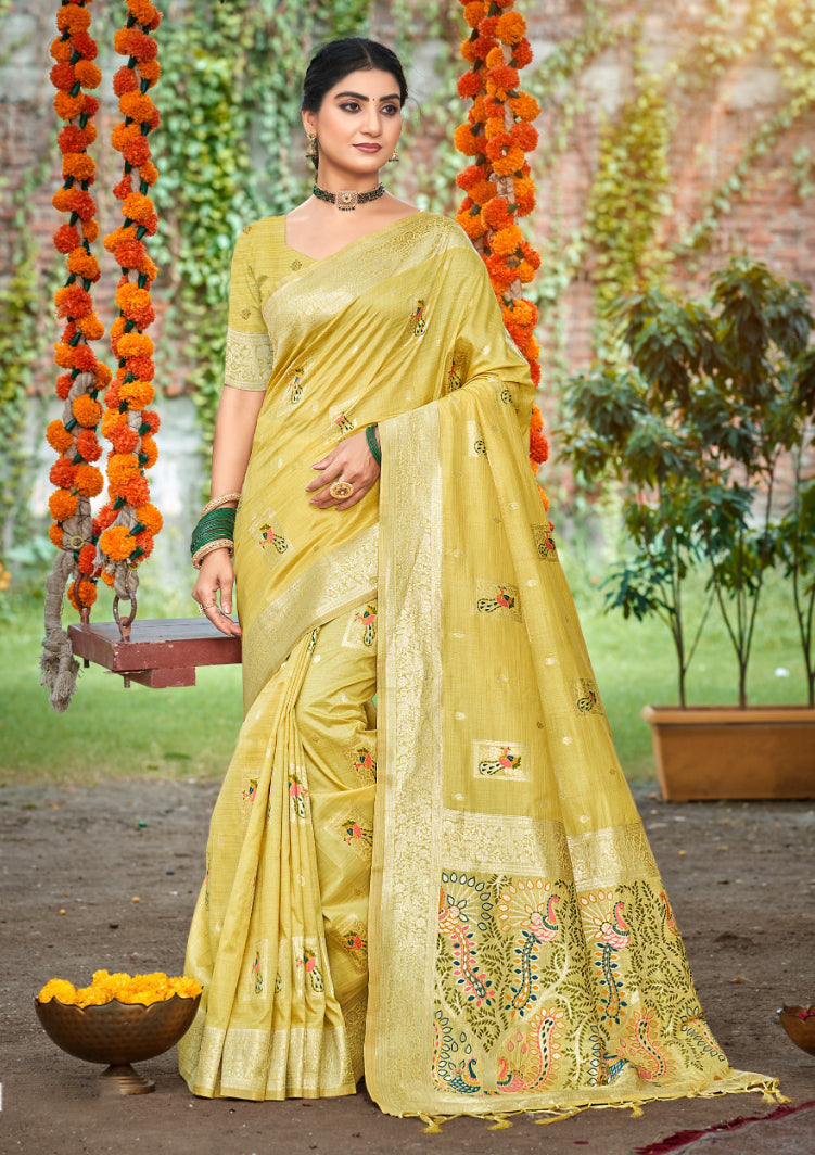 Yellow Heavy Assam Silk Saree