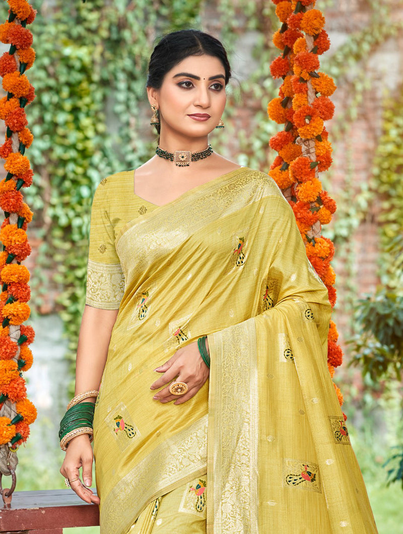 Yellow Heavy Assam Silk Saree