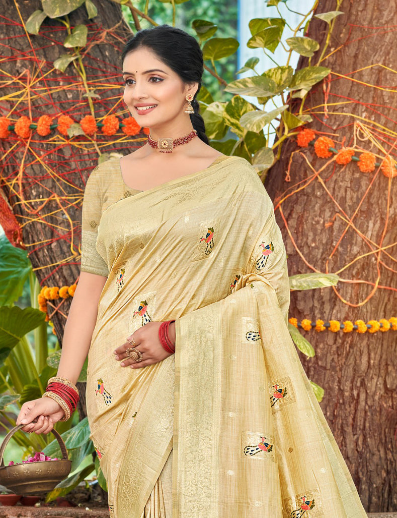 Cream Heavy Assam Silk Saree