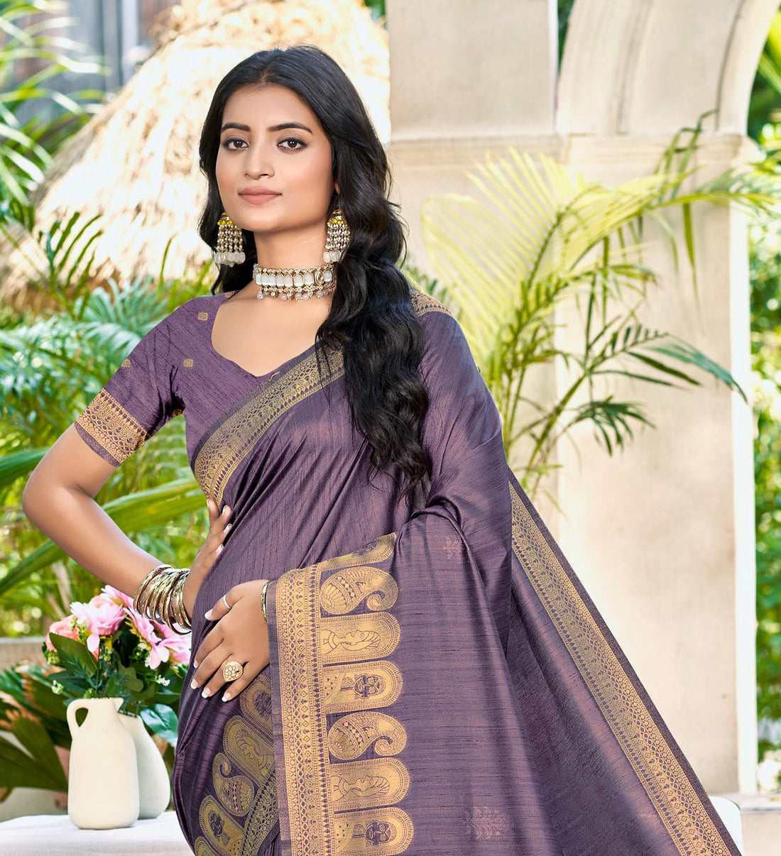 Purple Assam Silk Saree