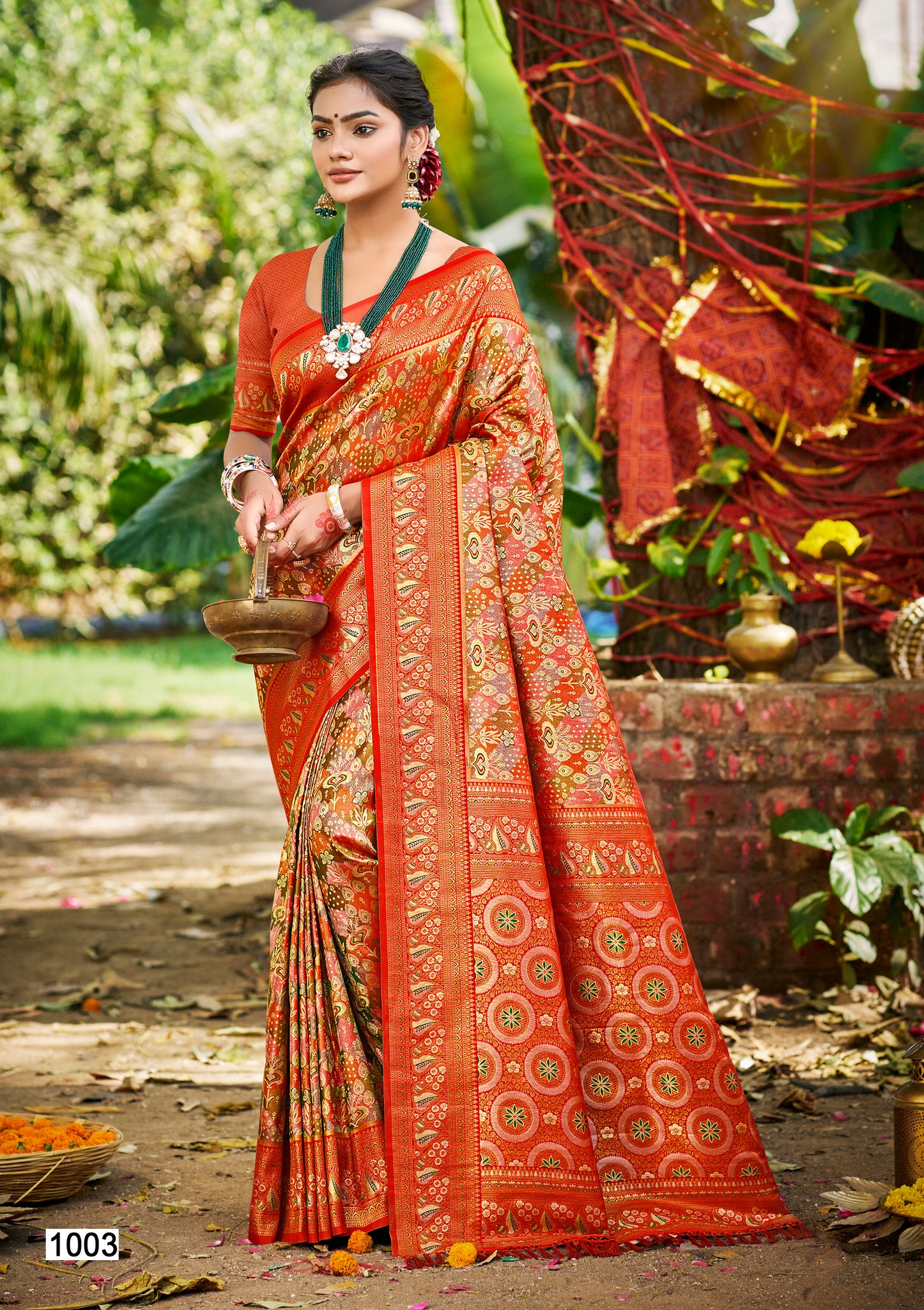 Orange Dharmavaram Silk Saree