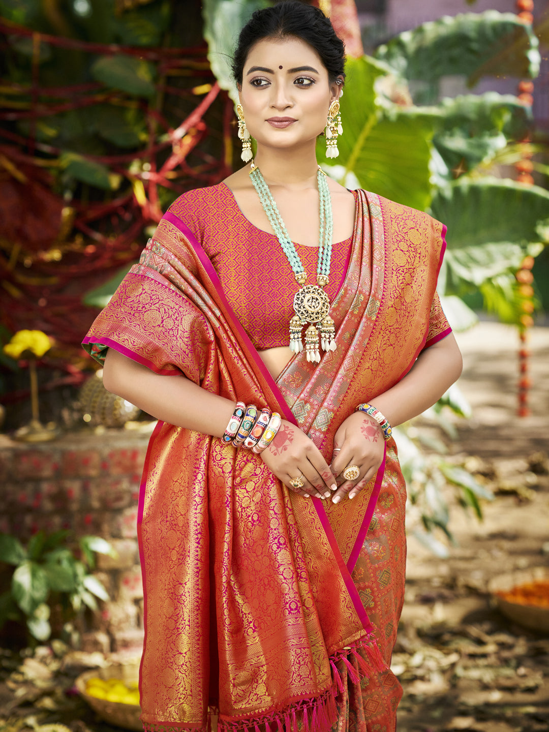 Magenta Pink Dharmavaram Silk Saree