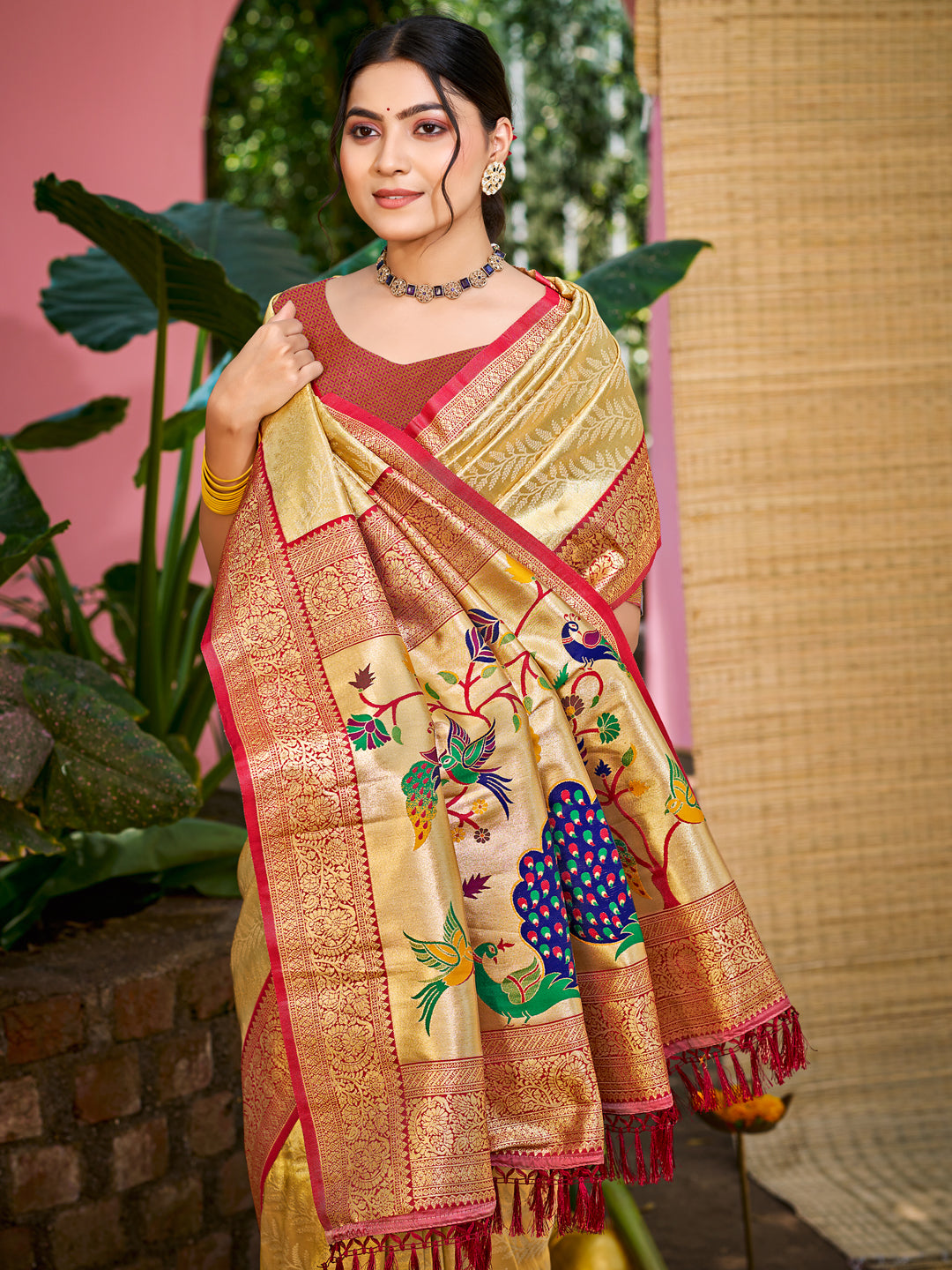 Golden Kanjivaram Silk Saree