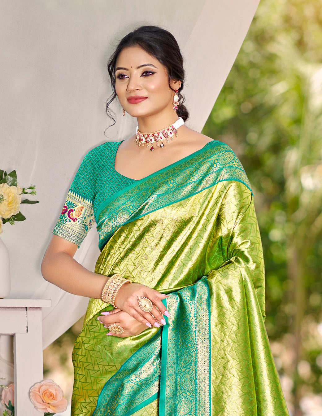 Teal Green Kanjivaram Silk Saree