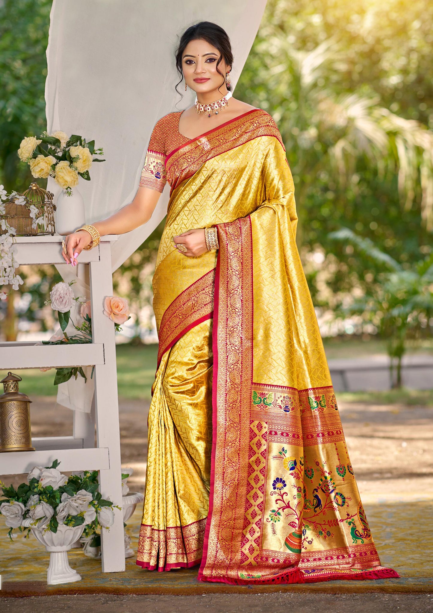 Golden Yellow Kanjivaram Silk Saree