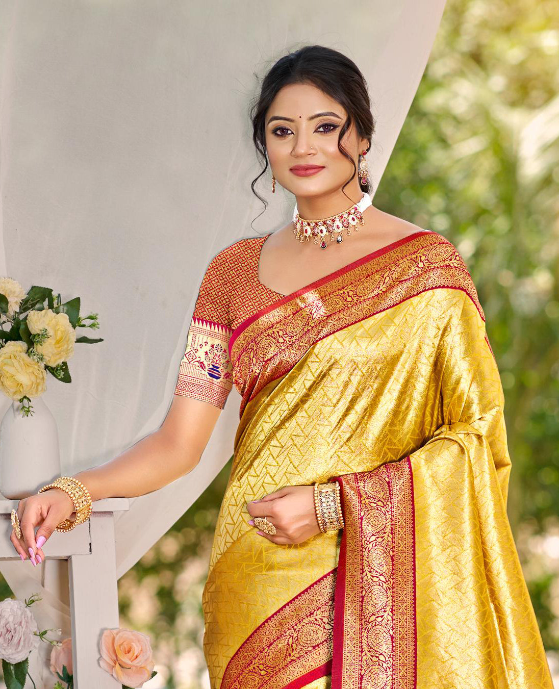 Golden Yellow Kanjivaram Silk Saree
