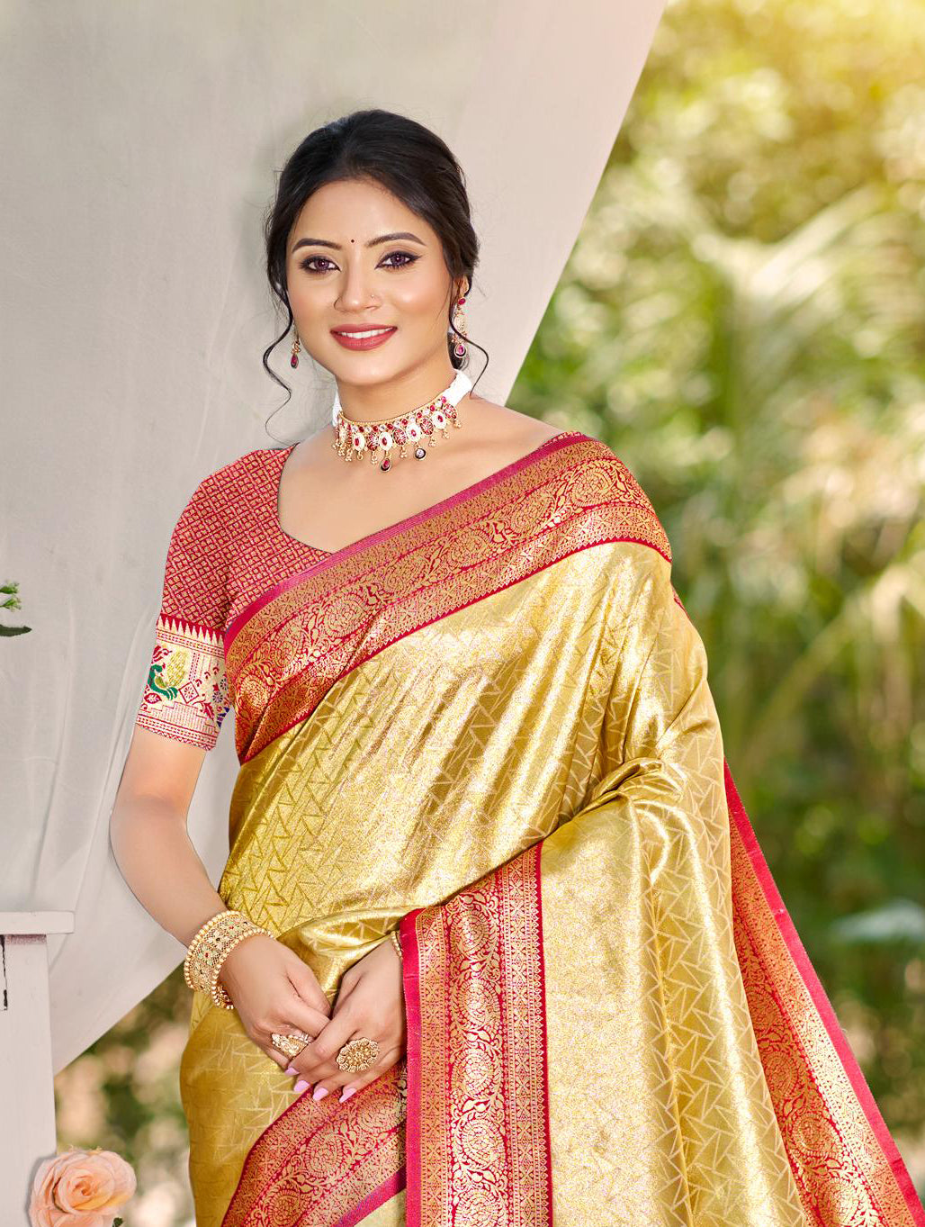 Golden Kanjivaram Silk Saree