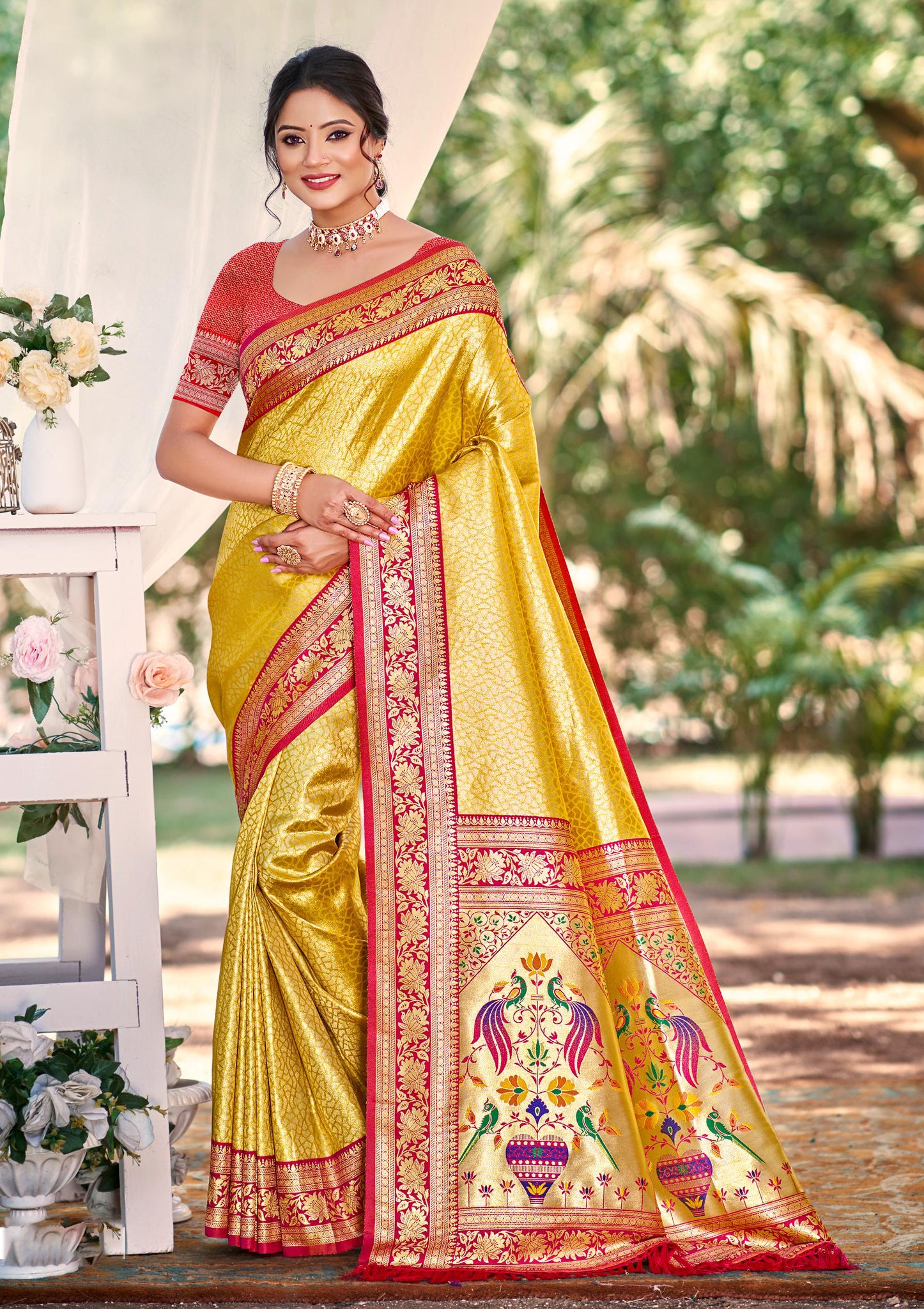 Golden Yellow Kanjivaram Silk Saree