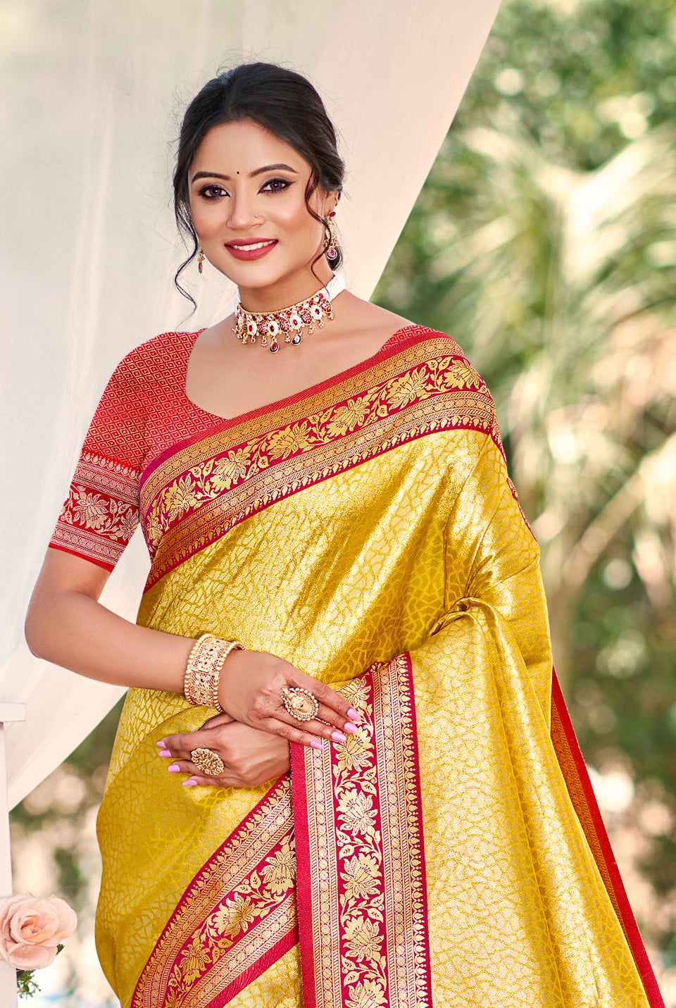 Golden Yellow Kanjivaram Silk Saree