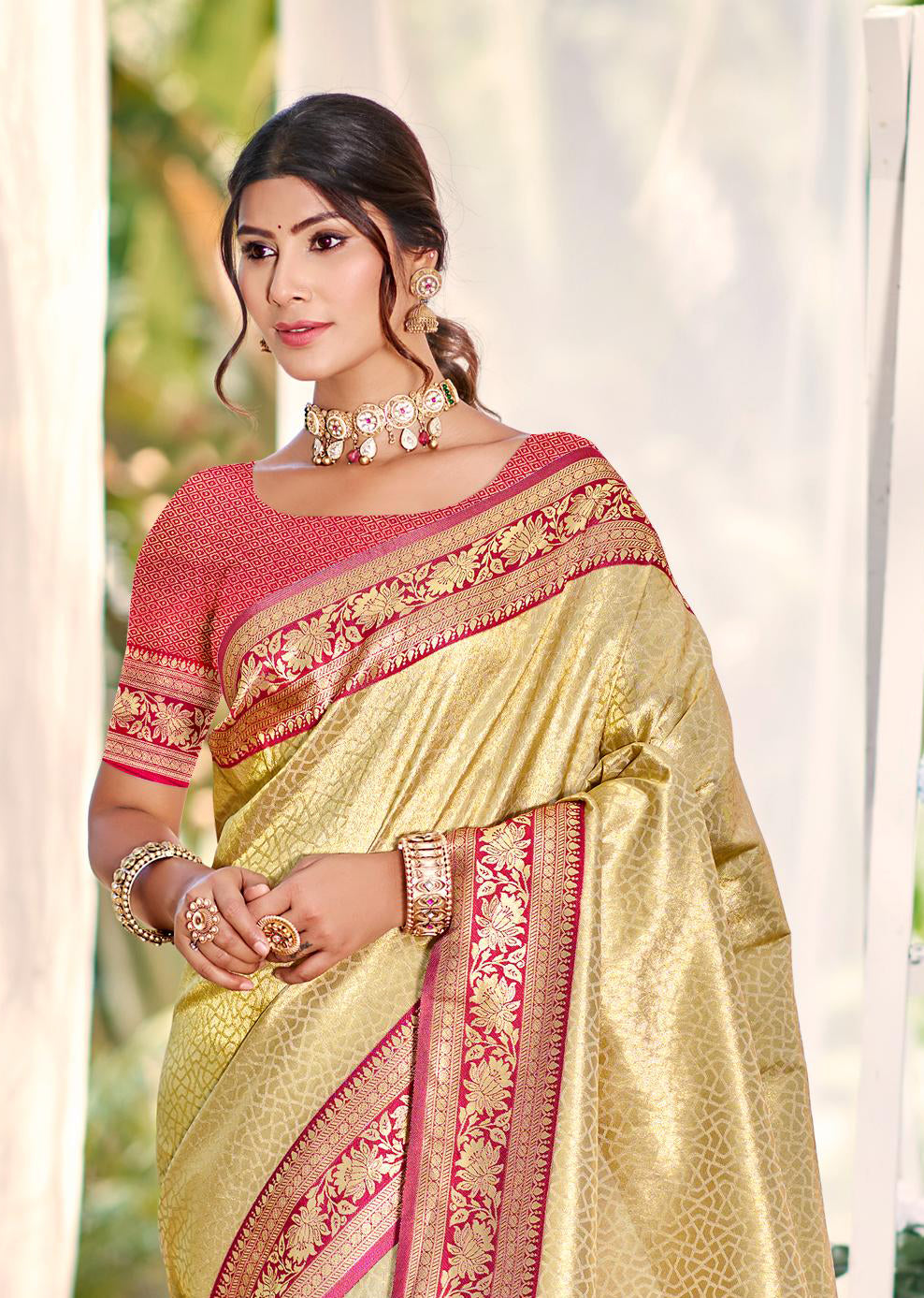 Golden Kanjivaram Silk Saree