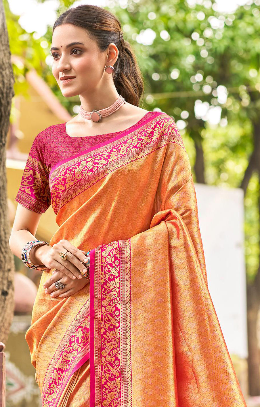Orange Kanjivaram Silk Saree