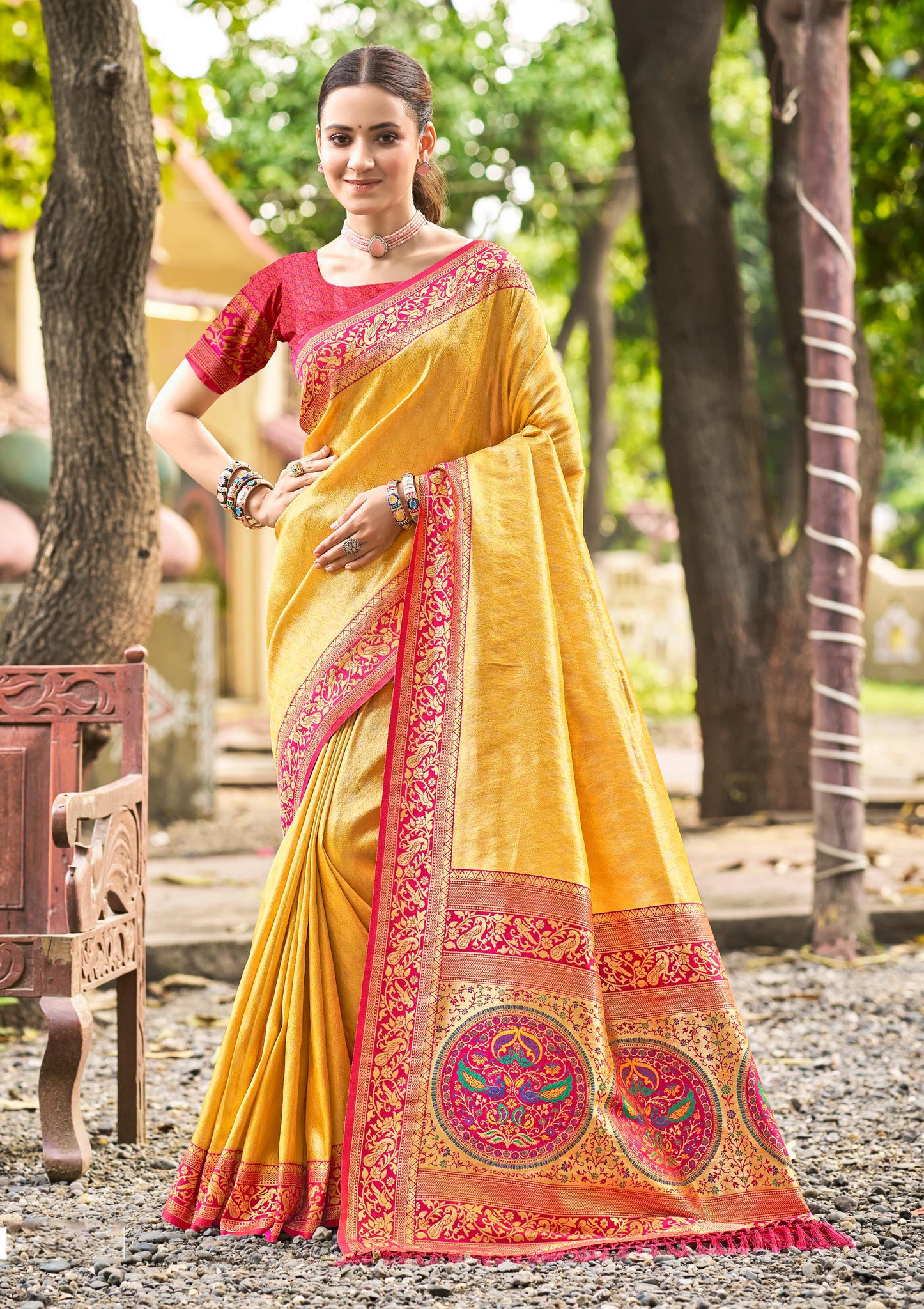Golden Yellow Kanjivaram Silk Saree