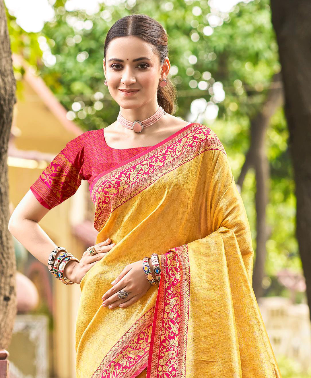 Golden Yellow Kanjivaram Silk Saree