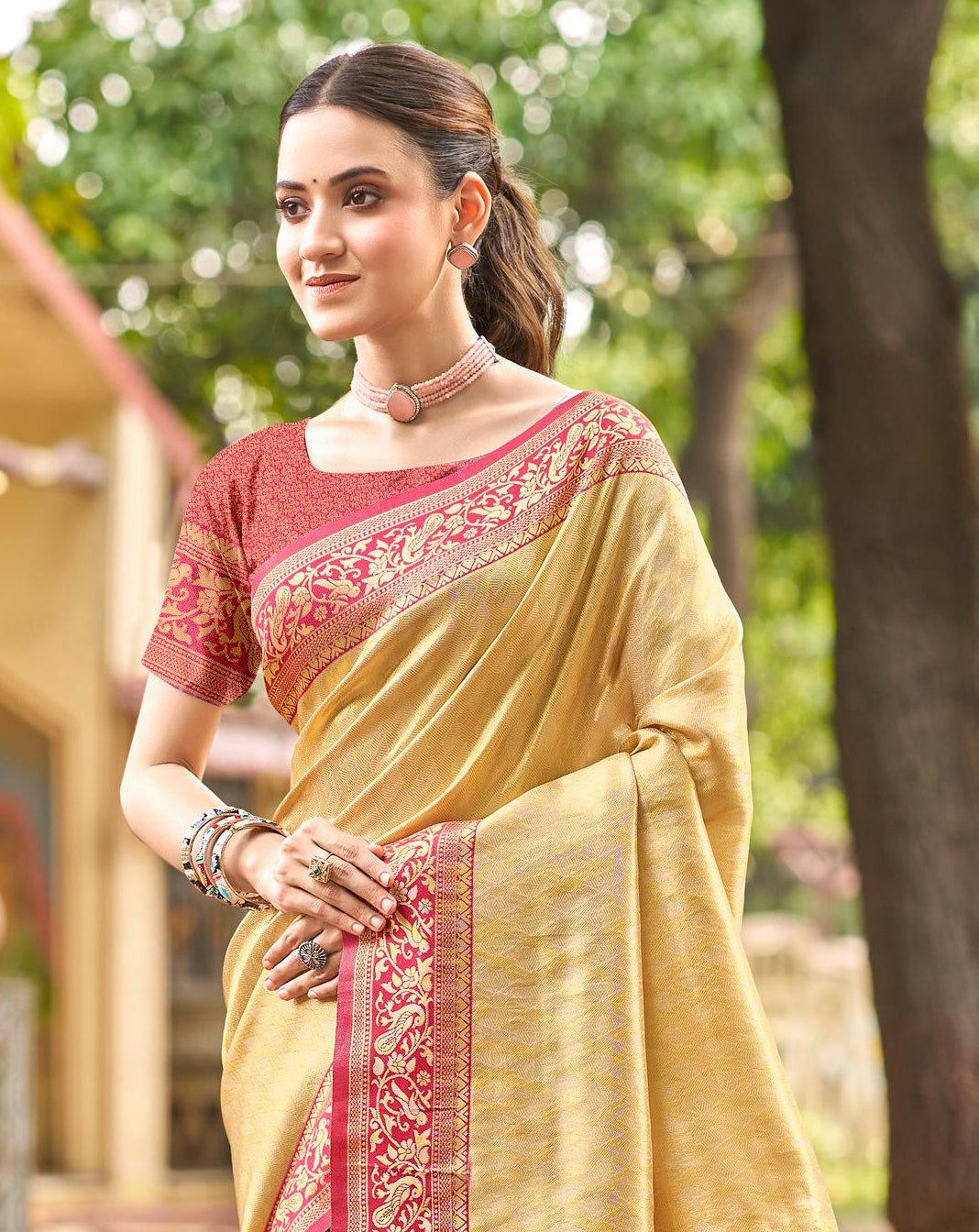 Golden Kanjivaram Silk Saree