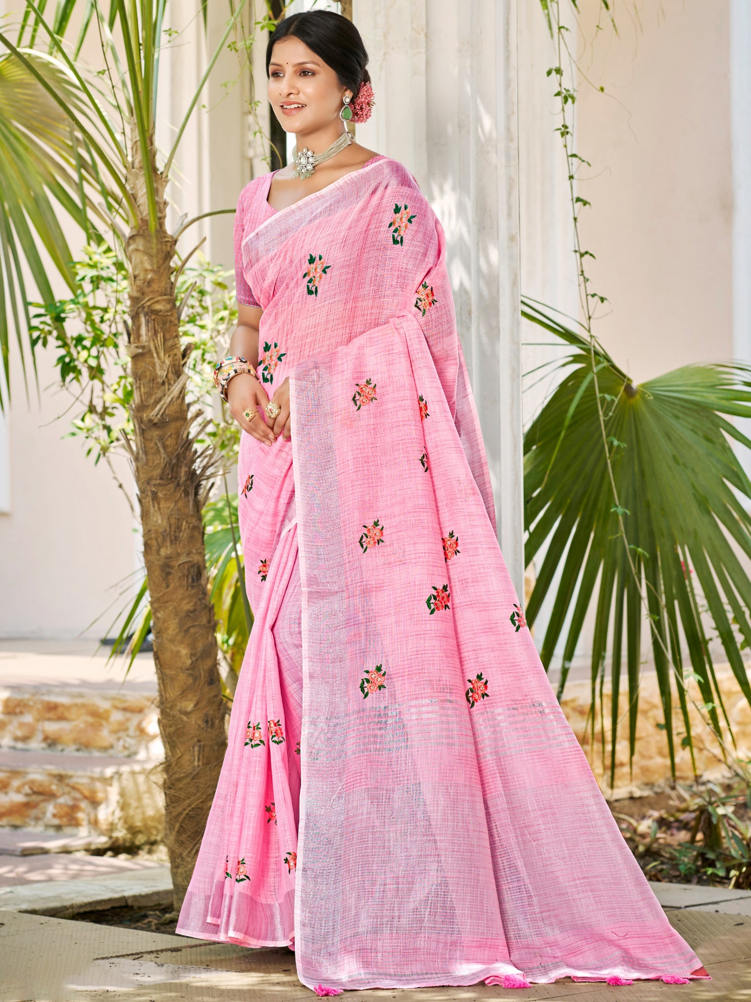 Light Pink Linen Saree